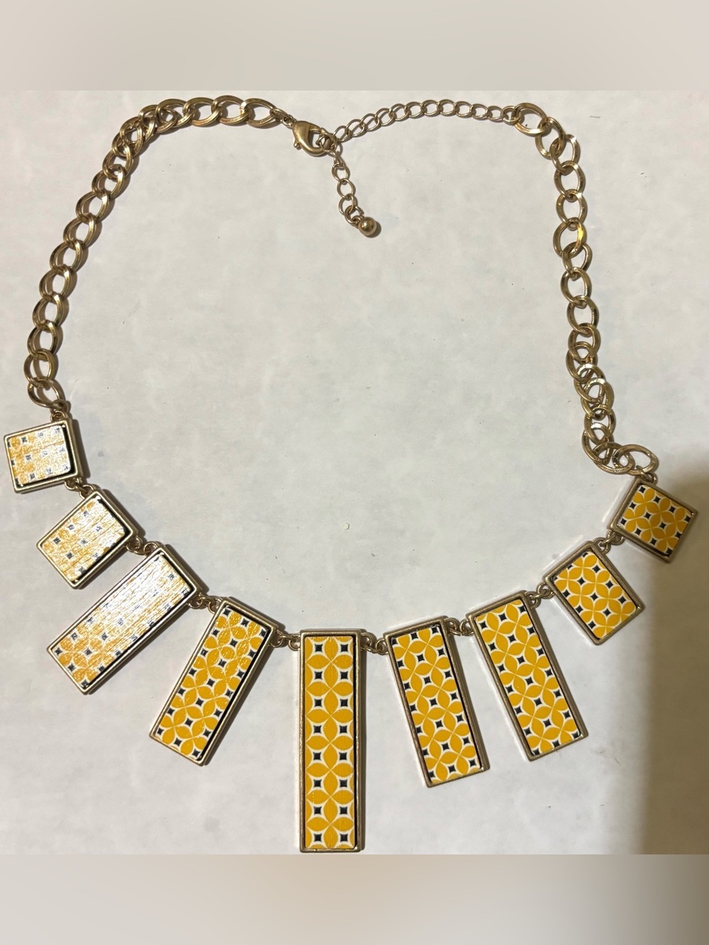 Gold-Tone wood Yellow Geometric Tile Pendant Necklace